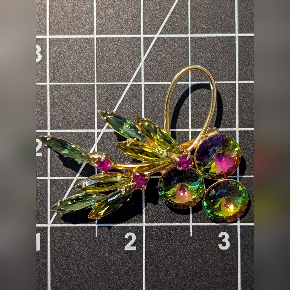 Green and Pink Crystal Floral Brooch